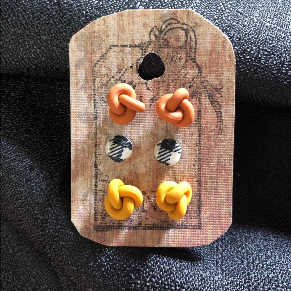 Colorful Knot and Patterned Kids Earrings Set